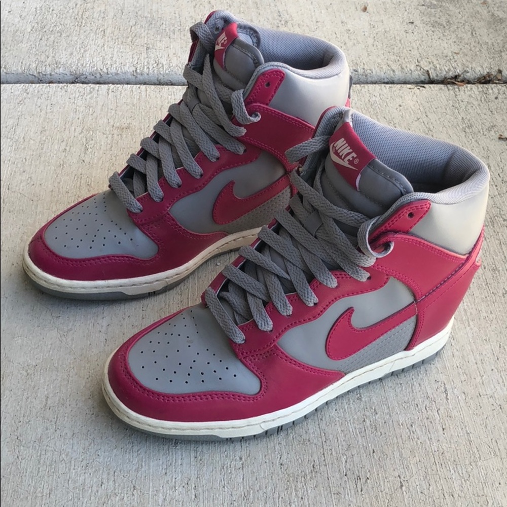 Nike Pink and Gray Sky Hi Dunks